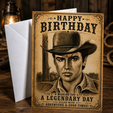 HAPPY BIRTHDAY – A LEGENDARY DAY (Elvis Presley) Greeting Card by Chris Tutty