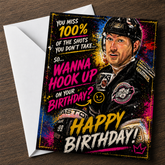 Wanna Hook Up on Your Birthday? — Gretzky Hook Up Greeting Card by Chris Tutty