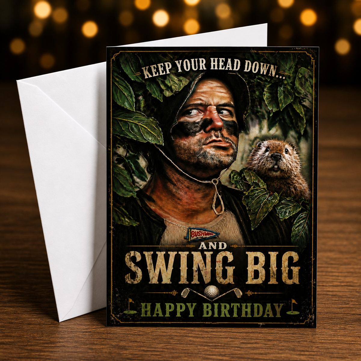 KEEP YOUR HEAD DOWN AND SWING BIG (Caddyshack) Greeting Card by Chris Tutty