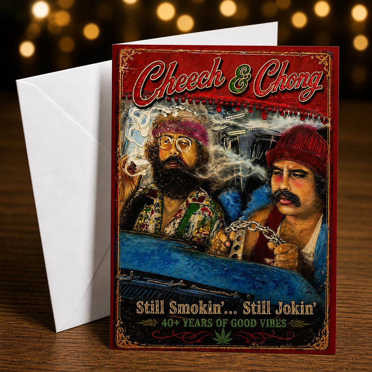 STILL SMOKIN'... STILL JOKIN' (Cheech & Chong) Greeting Card by Chris Tutty
