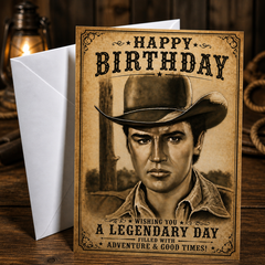 HAPPY BIRTHDAY – A LEGENDARY DAY (Elvis Presley) Greeting Card by Chris Tutty