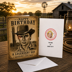 HAPPY BIRTHDAY – A LEGENDARY DAY (Elvis Presley) Greeting Card by Chris Tutty