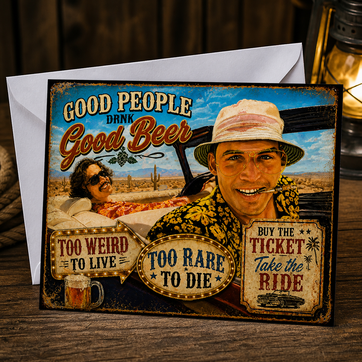 TOO WEIRD TO LIVE, TOO RARE TO DIE (Fear and Loathing) Greeting Card by Chris Tutty