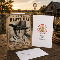 HAPPY BIRTHDAY – A LEGENDARY DAY (John Wayne) Greeting Card by Chris Tutty