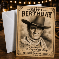 HAPPY BIRTHDAY – A LEGENDARY DAY (John Wayne) Greeting Card by Chris Tutty