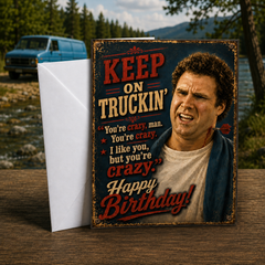 Keep On Truckin' Birthday Card – You're Crazy, Man – Will Farrell Art by Chris Tutty