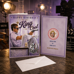 HAPPY BIRTHDAY TO THE KING OF COOL (Steve McQueen) Greeting Card by Chris Tutty