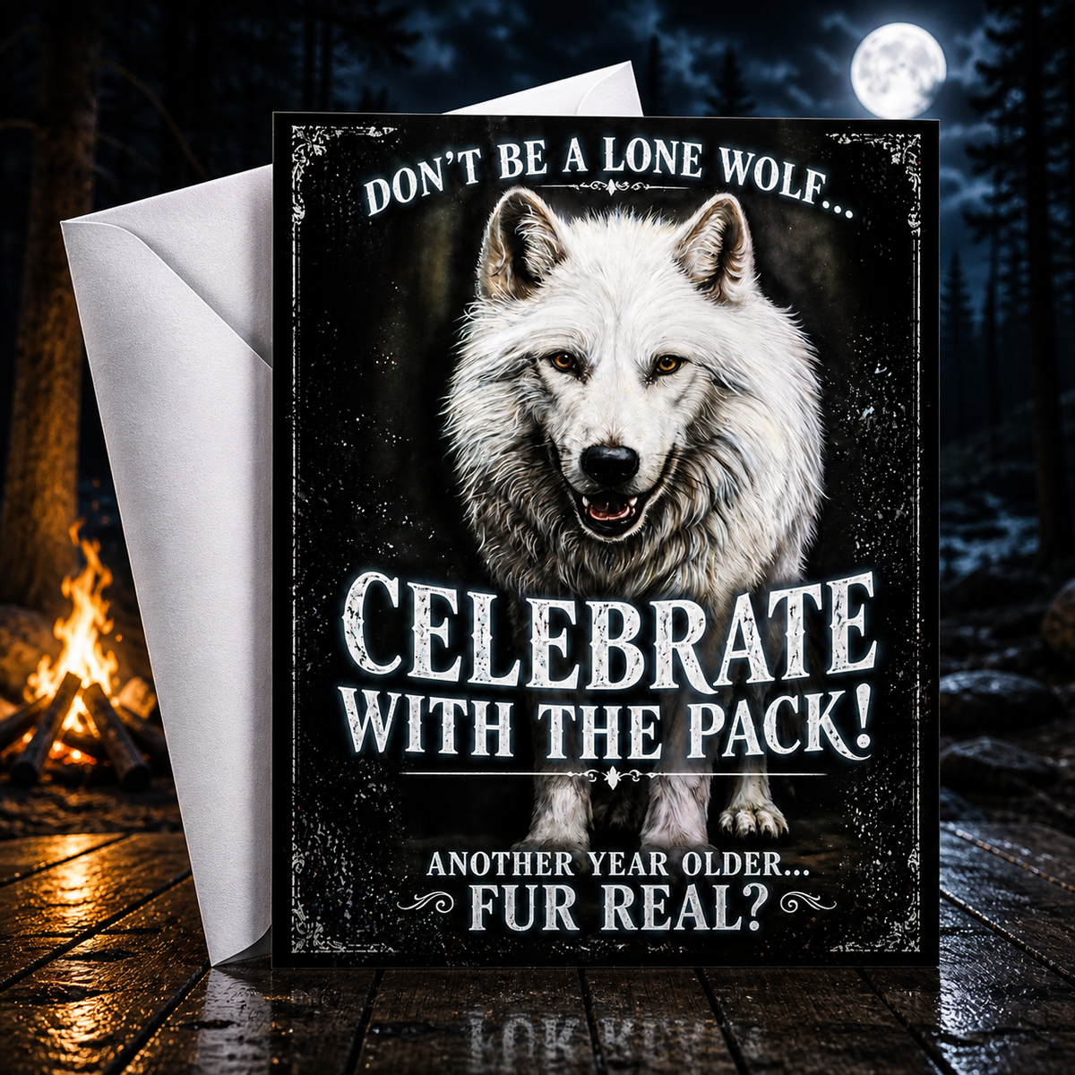 Don’t Be a Lone Wolf… Celebrate With the Pack! Another Year Older… Fur Real? — Birthday Card by Chris Tutty