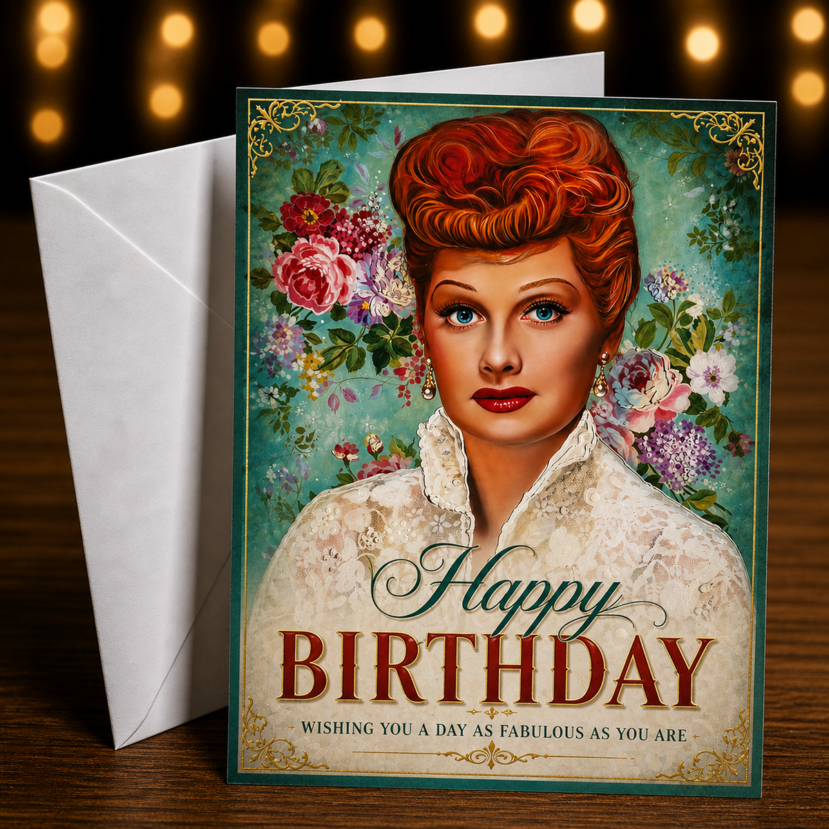 HAPPY BIRTHDAY – WISHING YOU A DAY AS FABULOUS AS YOU ARE (Lucille Ball / Lucy) Greeting Card by Chris Tutty