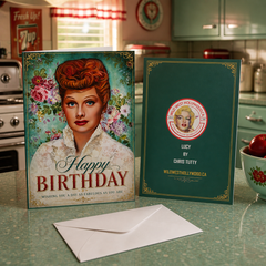 HAPPY BIRTHDAY – WISHING YOU A DAY AS FABULOUS AS YOU ARE (Lucille Ball / Lucy) Greeting Card by Chris Tutty