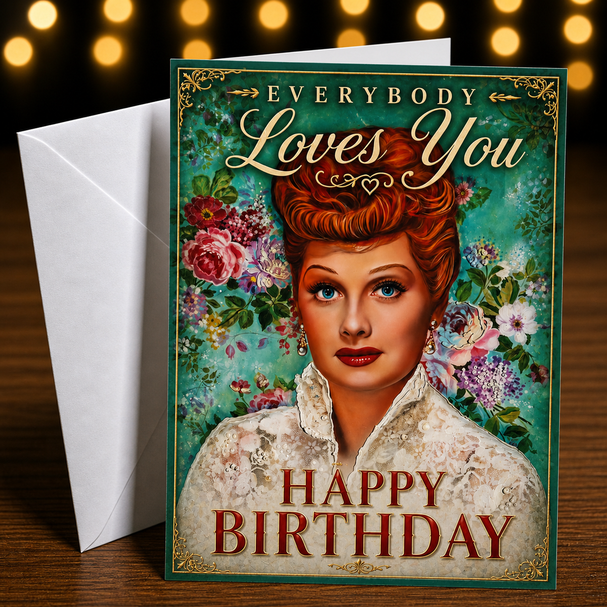 EVERYBODY LOVES YOU – HAPPY BIRTHDAY (Lucille Ball / Lucy) Greeting Card by Chris Tutty