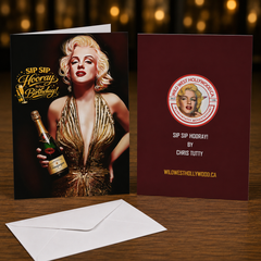 SIP SIP HOORAY! IT'S YOUR BIRTHDAY (Marilyn Monroe) Greeting Card by Chris Tutty