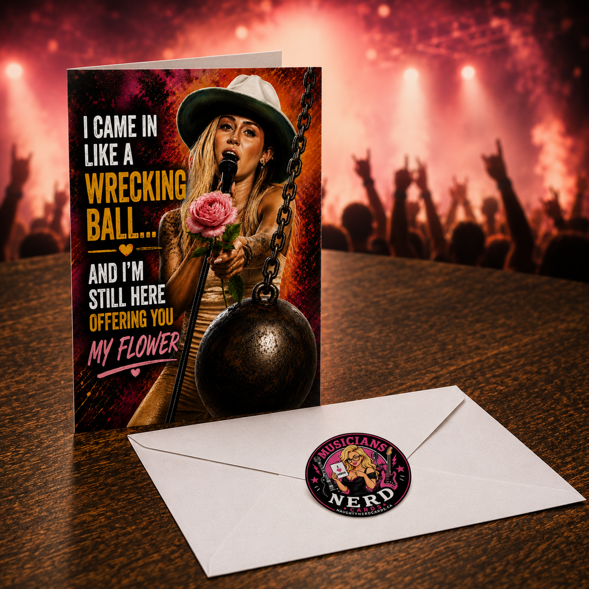 I Came In Like a Wrecking Ball… And I’m Still Here Offering You My Flower — Miley Cyrus Card by Chris Tutty