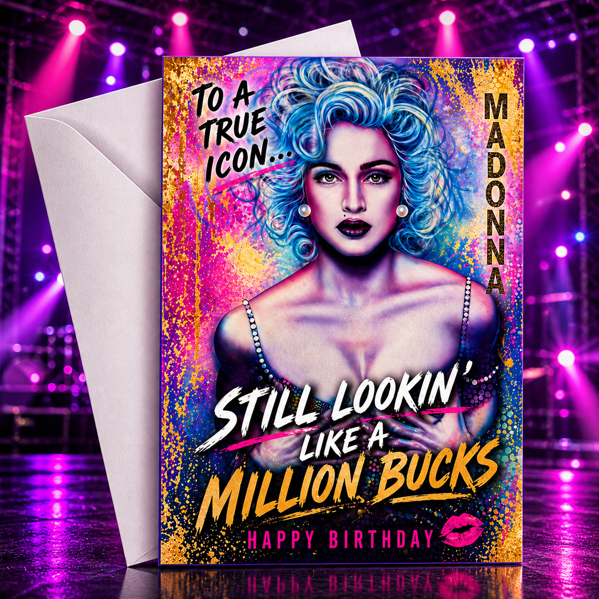 To a True Icon… Still Lookin’ Like a Million Bucks. Happy Birthday! — Madonna 2 Card by Chris Tutty