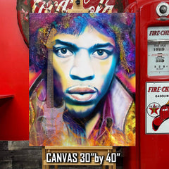 Jimi Hendrix Canvas Art by Chris Tutty - Electric Flames Guitar Legend