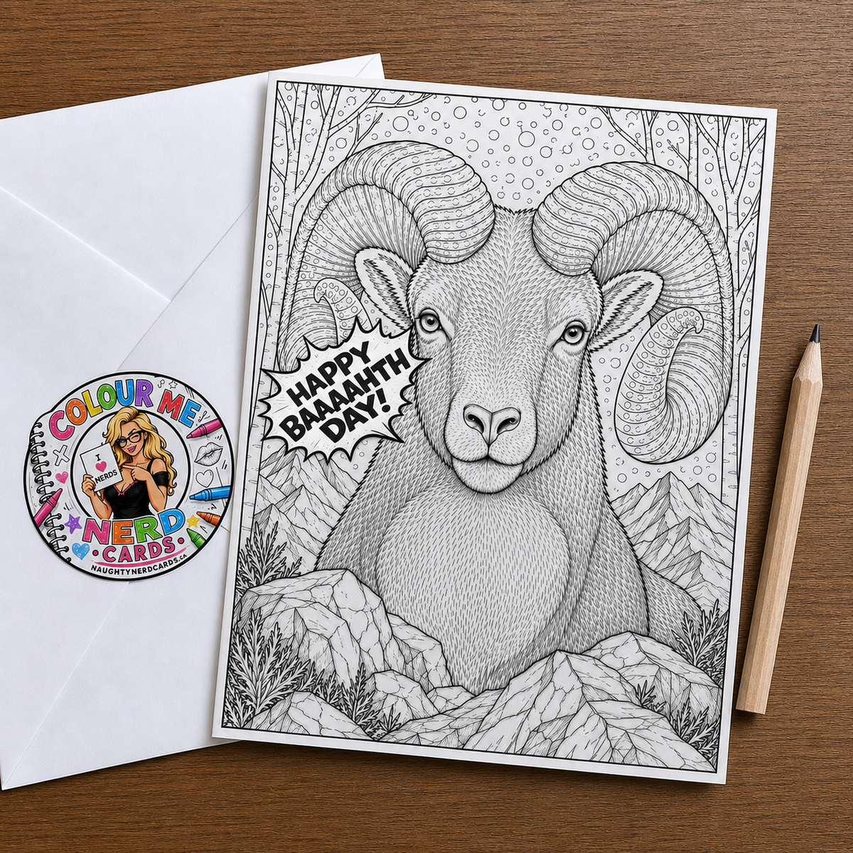 Happy Baaaahth Day! — Colour Me Nerd Card  Ram by Chris Tutty