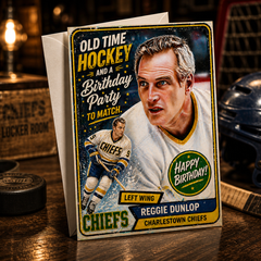 Old Time Hockey and a Birthday Party to Match! — Reggie Dunlop Charlestown Chiefs Card by Chris Tutty