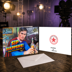 Sip Happens! Hope It's a Good One — Superman Greeting Card by Chris Tutty