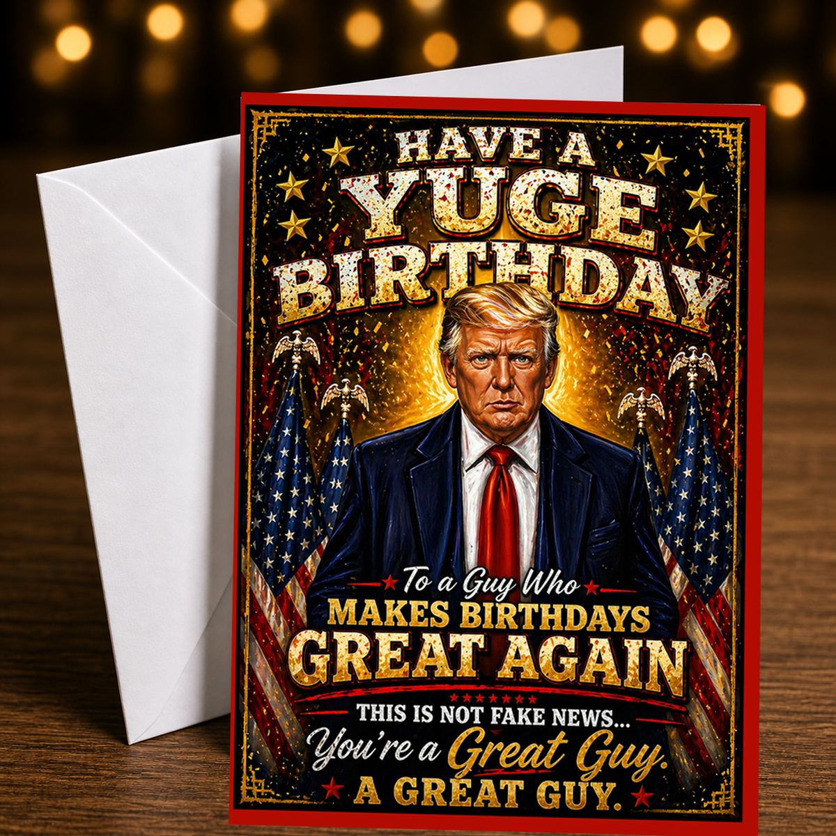 HAVE A YUGE BIRTHDAY! (The Big D / Trump) Greeting Card by Chris Tutty