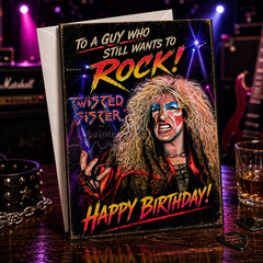 To a Guy Who Still Wants to ROCK! Happy Birthday! — Still Rock Card by Chris Tutty
