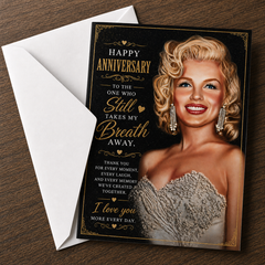 Still Takes My Breath Away — Marilyn Monroe Happy Anniversary Greeting Card by Chris Tutty
