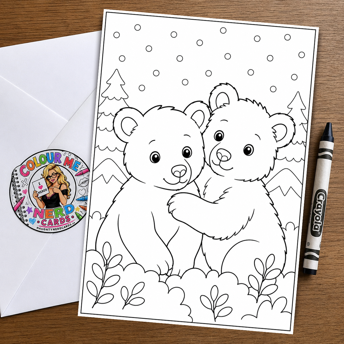 Two Bears – Colour Me Nerd Card for Kids – Art by Chris Tutty