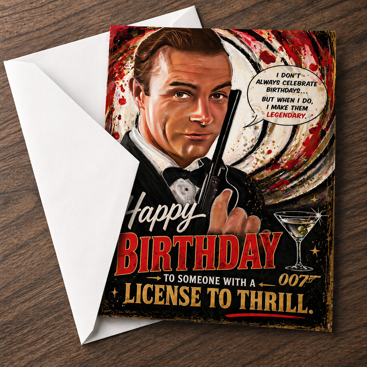 HAPPY BIRTHDAY – LICENSE TO THRILL (James Bond 007) Greeting Card by Chris Tutty