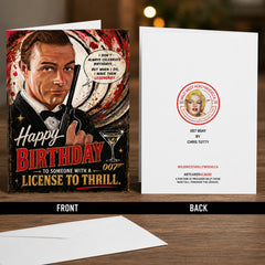 HAPPY BIRTHDAY – LICENSE TO THRILL (James Bond 007) Greeting Card by Chris Tutty