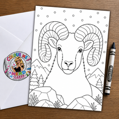 Big Horn Sheep – Colour Me Nerd Card for Kids – Art by Chris Tutty