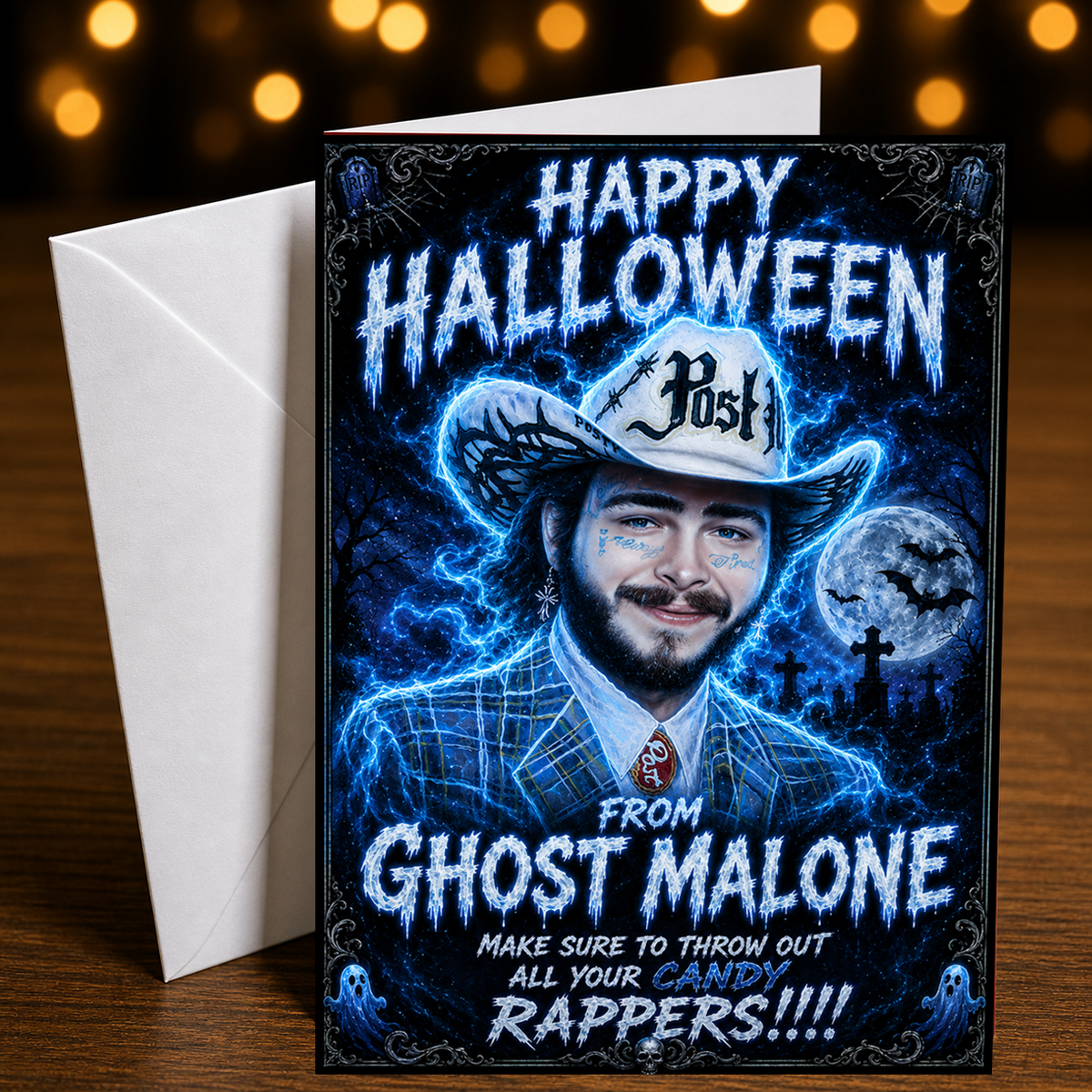 Happy Halloween From Post "Ghost" Malone — Halloween Card by Chris Tutty