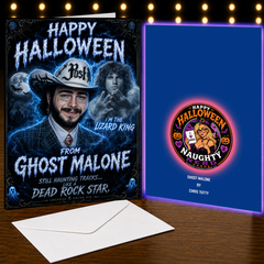 Happy Halloween From Post "Ghost" Malone — Still Haunting Tracks Like a Dead Rock Star — Halloween Card by Chris Tutty