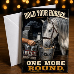 Hold Your Horses... One More Round. — Card by Chris Tutty