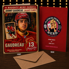 Johnny Gaudreau – Calgary Flames Platinum Naughty Nerd Sports Card by Chris Tutty