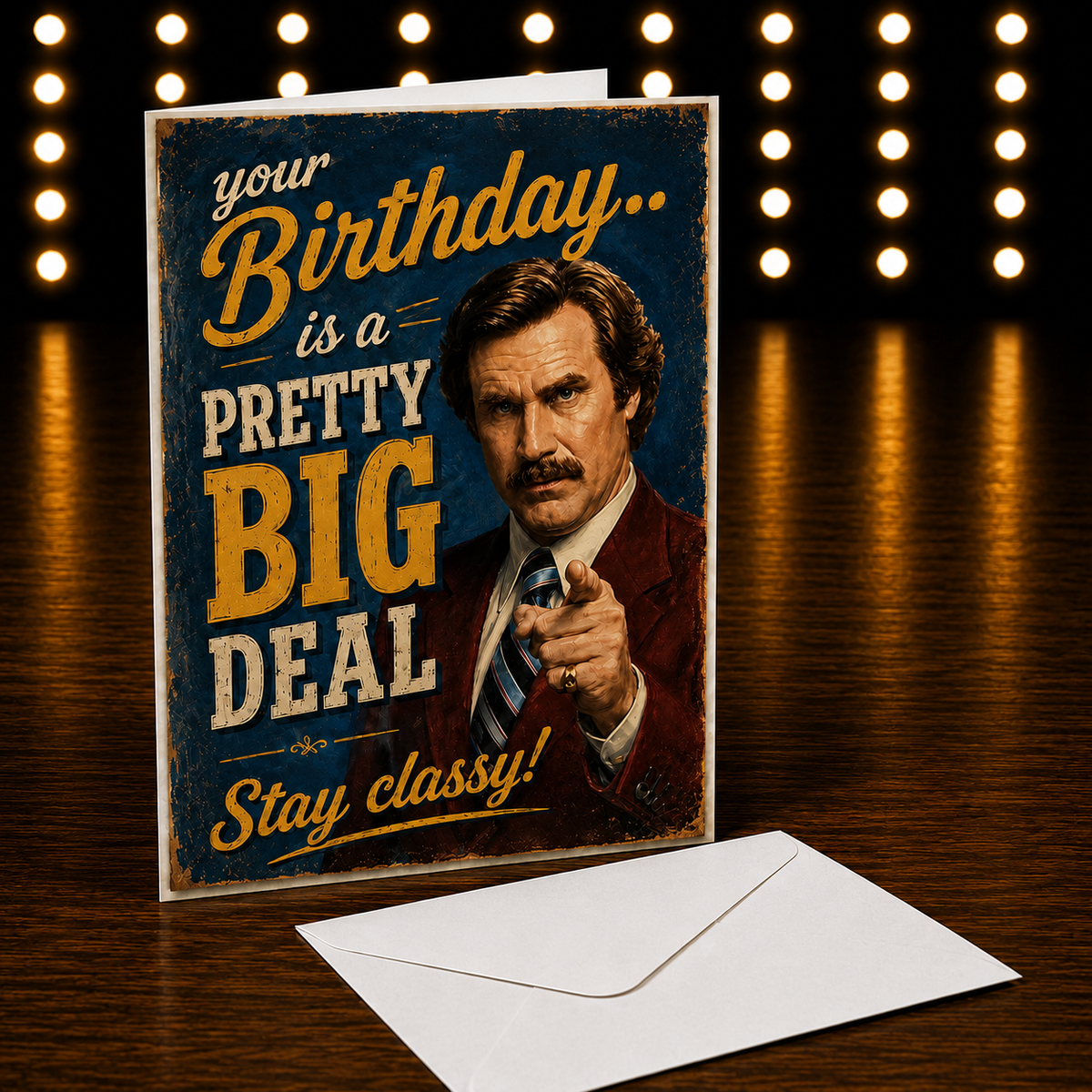 Ron Burgundy Birthday Card – Your Birthday is a Pretty Big Deal – Will Farrell Art by Chris Tutty