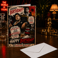 Scarface Birthday Card – The World Is Yours, Enjoy Your Day Like a Kingpin – Art by Chris Tutty