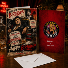 Scarface Birthday Card – The World Is Yours, Enjoy Your Day Like a Kingpin – Art by Chris Tutty