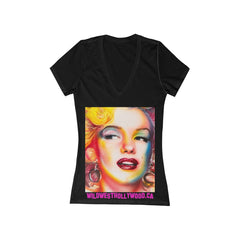 WILDWESTHOLLYWOOD MONROE Women's Jersey Short Sleeve Deep V-Neck Tee