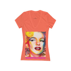 WILDWESTHOLLYWOOD MONROE Women's Jersey Short Sleeve Deep V-Neck Tee