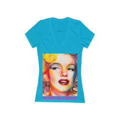 WILDWESTHOLLYWOOD MONROE Women's Jersey Short Sleeve Deep V-Neck Tee